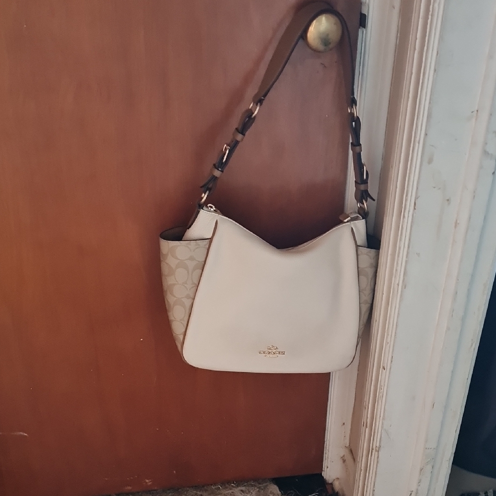 Coach Rory Cream and Tan Women's Shoulder Bag